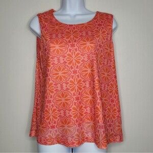Coral nylon mesh celestial retro boxy oversized Sleeveless geometric blouse M